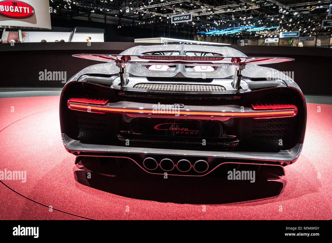GENEVA, SWITZERLAND - MARCH 17, 2018: BUGATTI CHIRON Superfast sports