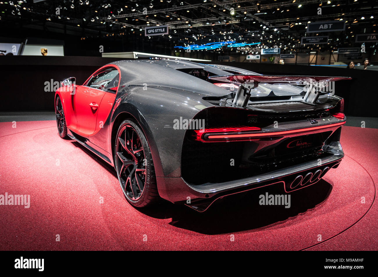 GENEVA, SWITZERLAND - MARCH 17, 2018: BUGATTI CHIRON Superfast sports