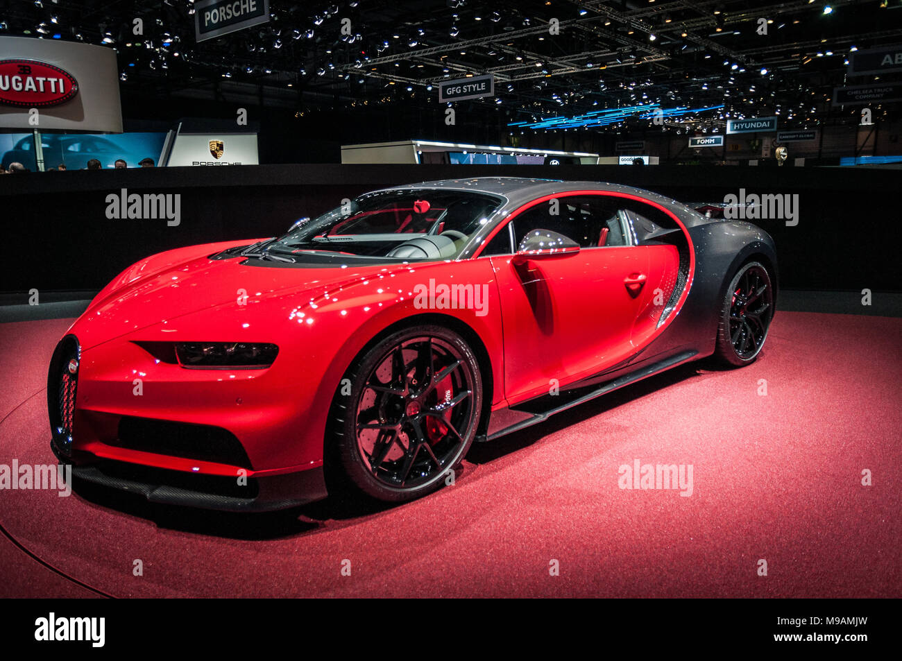 GENEVA, SWITZERLAND - MARCH 17, 2018: BUGATTI CHIRON Superfast sports