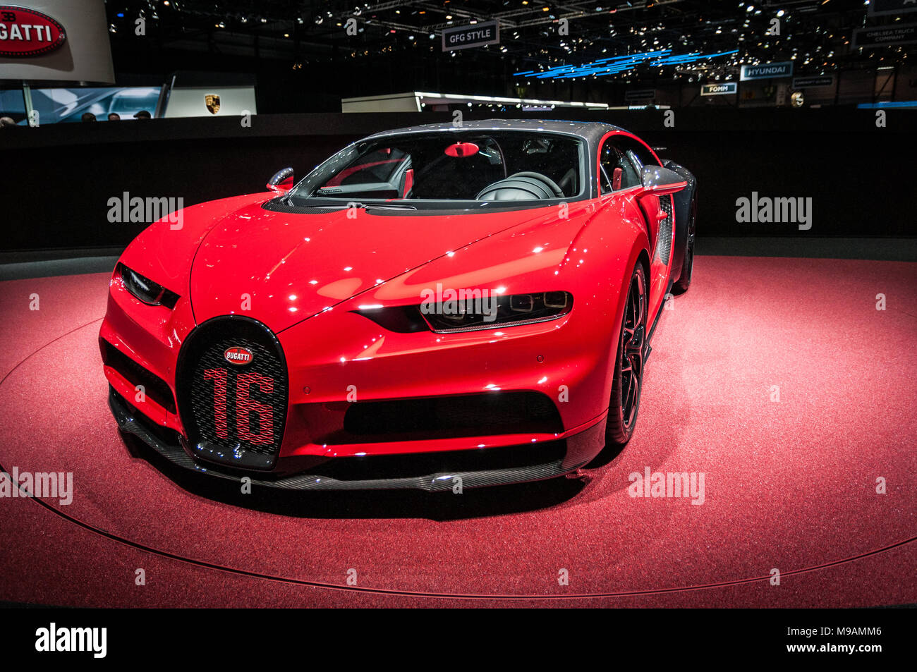 GENEVA, SWITZERLAND - MARCH 17, 2018: BUGATTI CHIRON Superfast sports