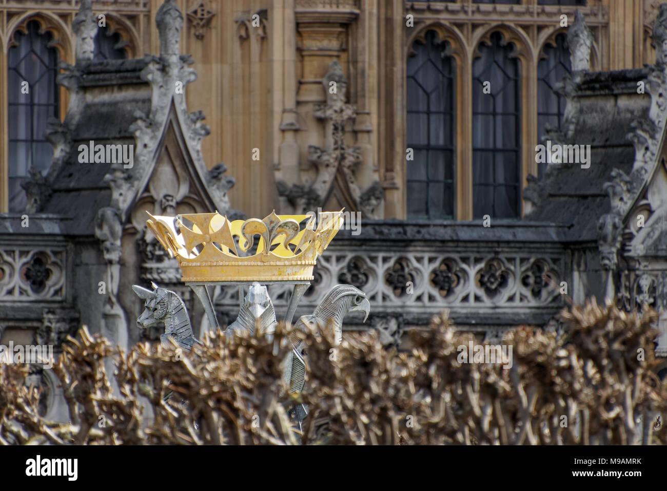 LONDON/UK - MARCH 21 : Crown in the Grounds of the Houses of Parliament in London on March 21, 2018 Stock Photo