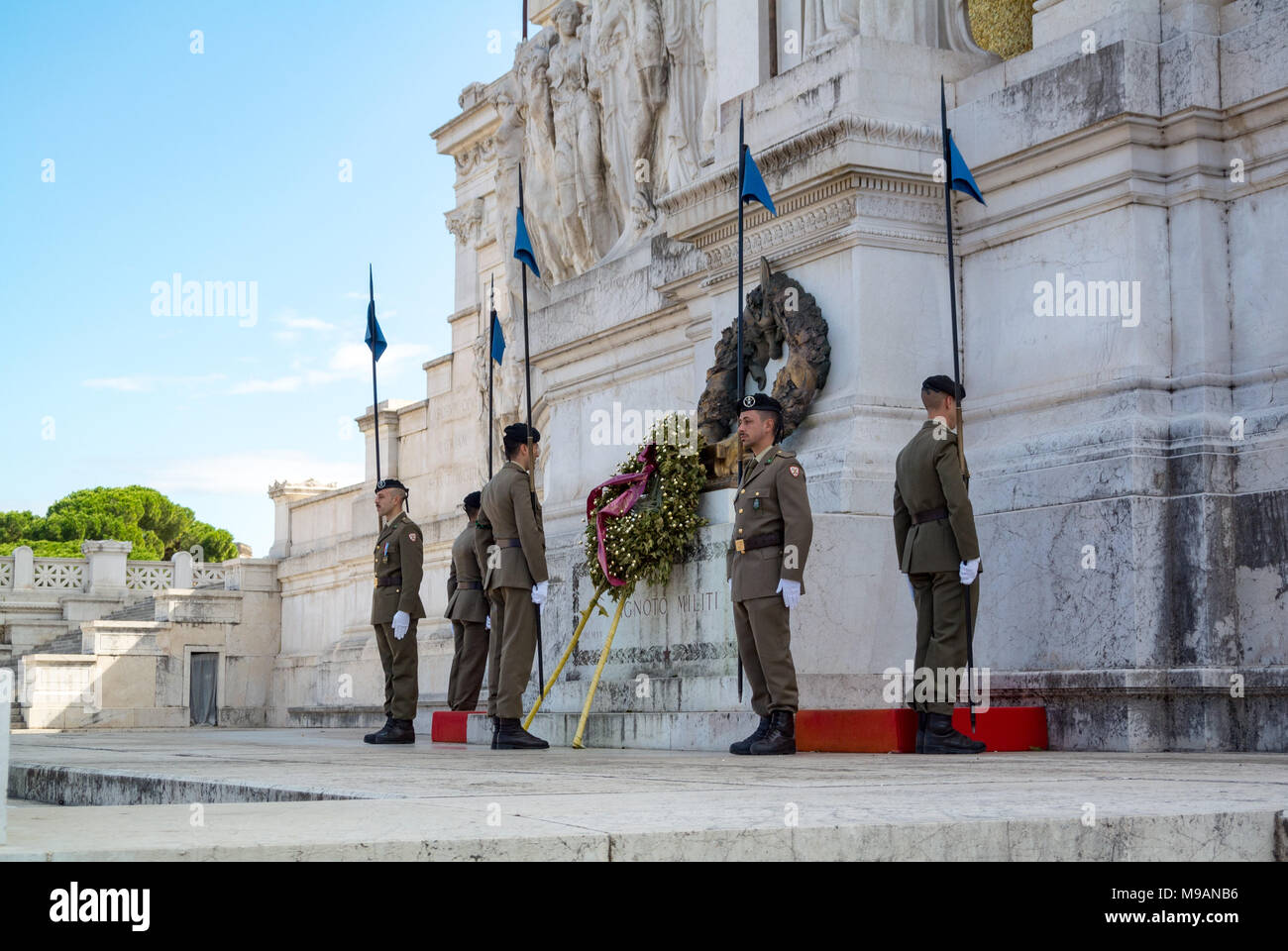changing of the guard at the Tomb of the Unknown Soldier, vittorio Emanuele II monument, Rome Stock Photo