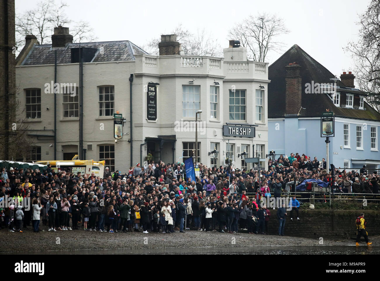 Spectators outside The Ship pub in Mortlake during the Women's Boat ...