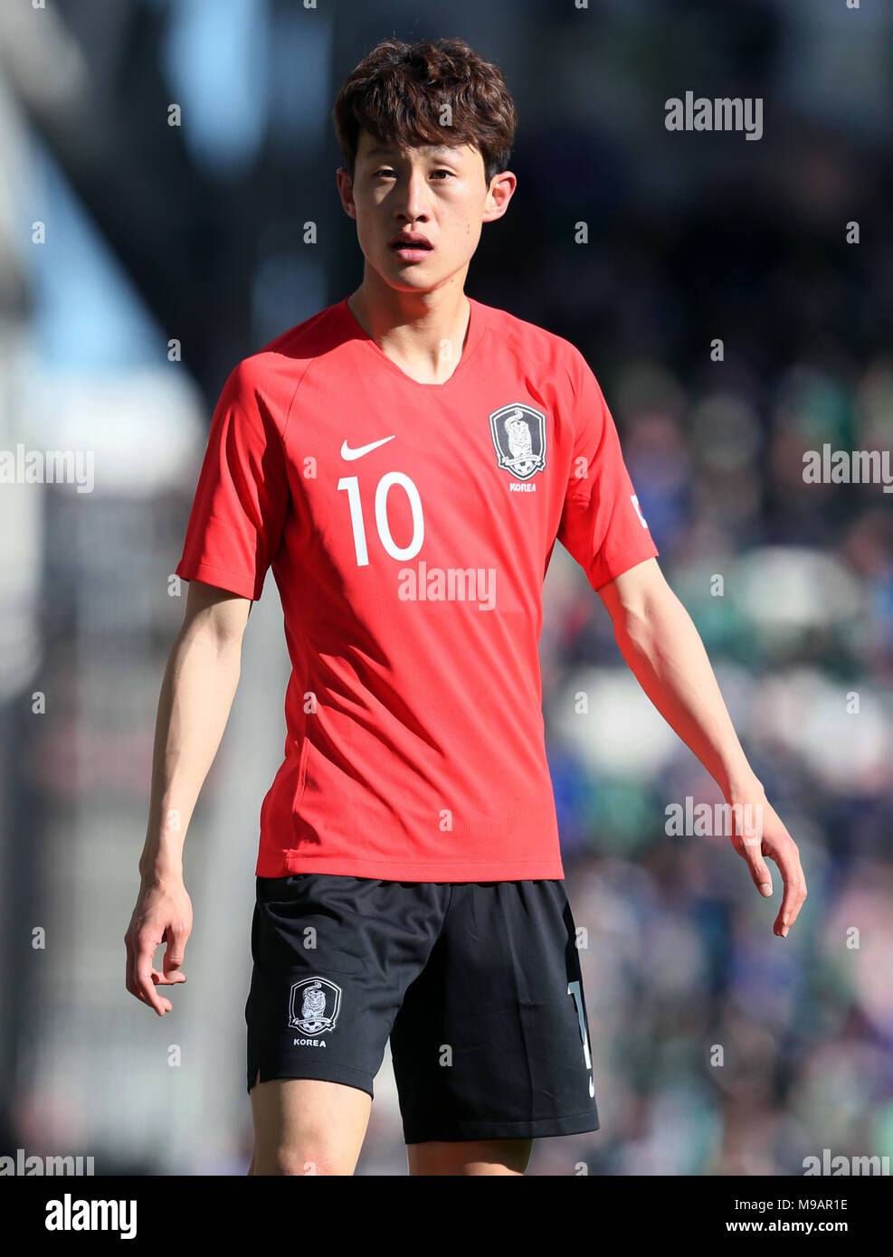 South Korea's Jae-Sung Lee during the international friendly match at Windsor Park, Belfast. PRESS ASSOCIATION Photo. Picture date: Saturday March 24, 2018. See PA story SOCCER N Ireland. Photo credit should read: Brian Lawless/PA Wire. RESTRICTIONS: Editorial use only, No commercial use without prior permission. Stock Photo