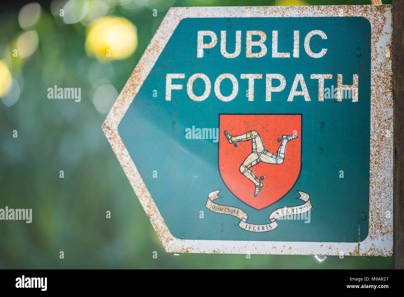 Public Footpath Sign, Port Grenaugh, Isle of Man. Stock Photo