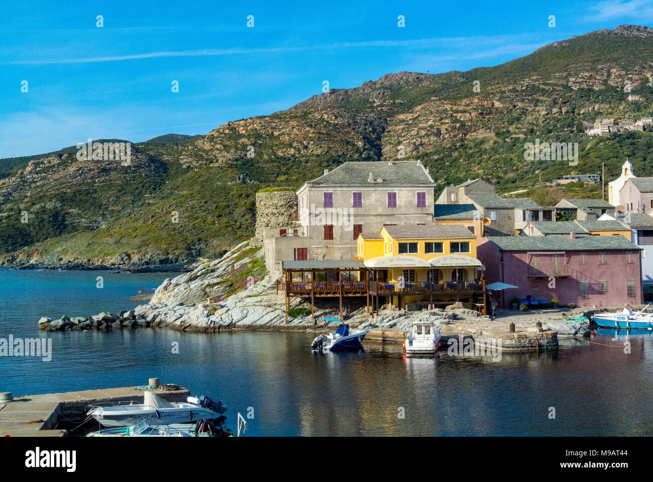 Panoramic view of Port de Centuri, Corsica, France Stock Photo