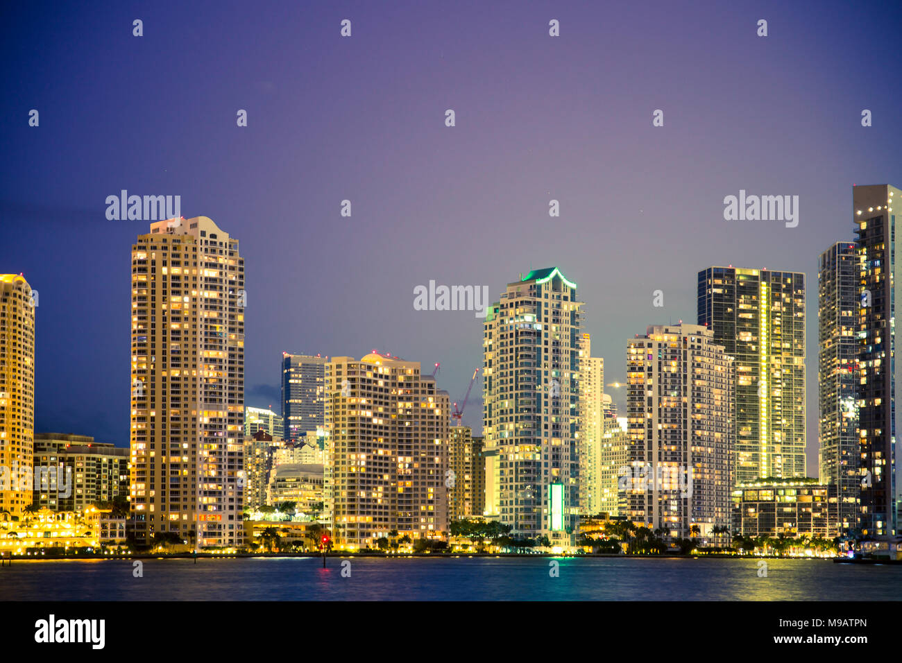 Beautiful night cityscape Miami Florida skyline Stock Photo