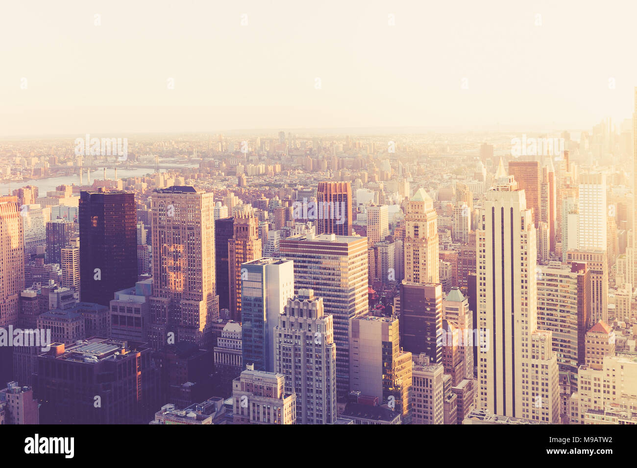 View across midtown Manhattan New York City buildings with vintage tone Stock Photo