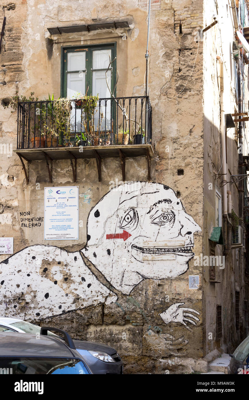 Urban art represents a fantasy man. Palermo, Sicily. Italy Stock Photo