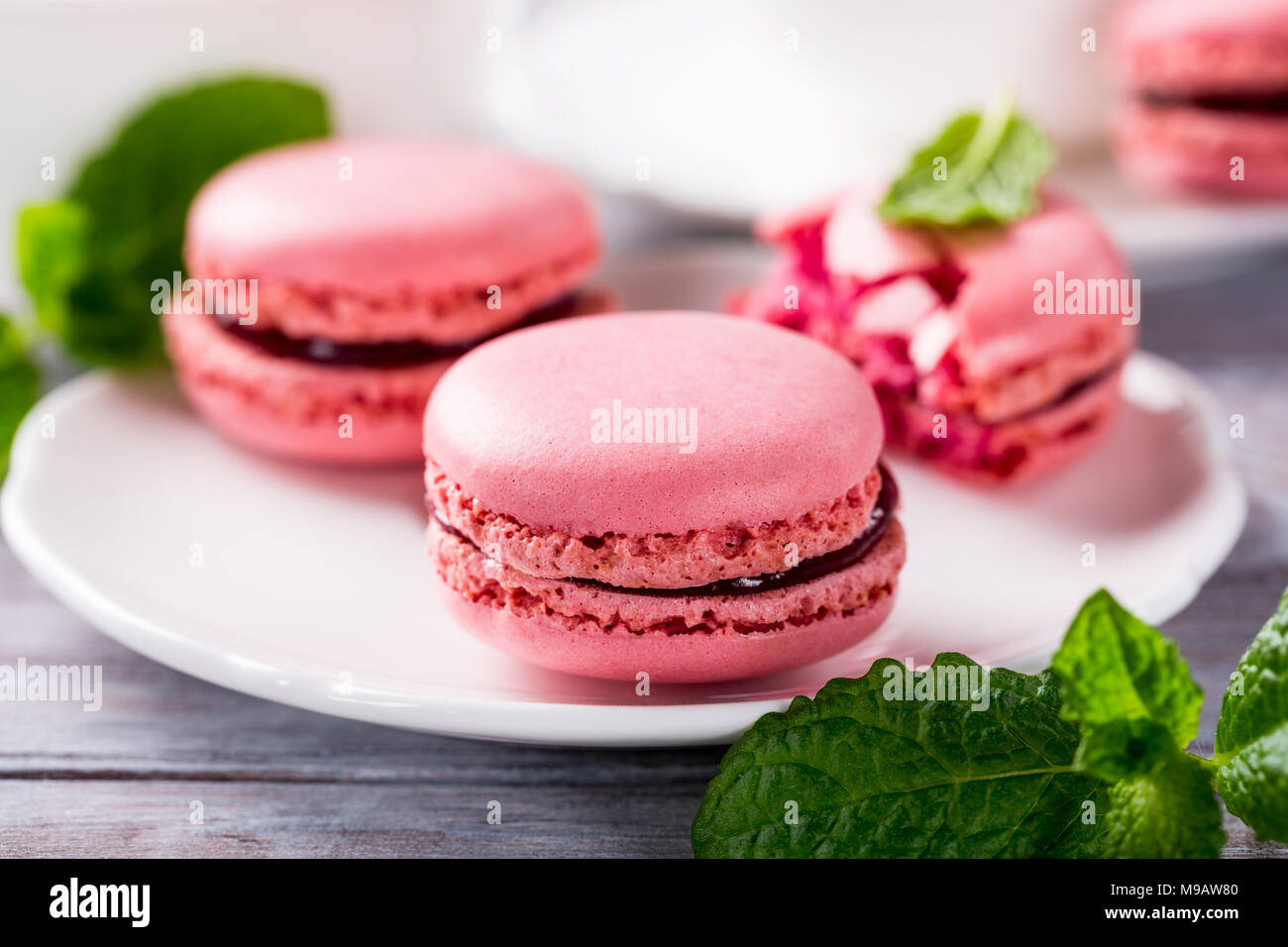 French raspberry macarons Stock Photo - Alamy