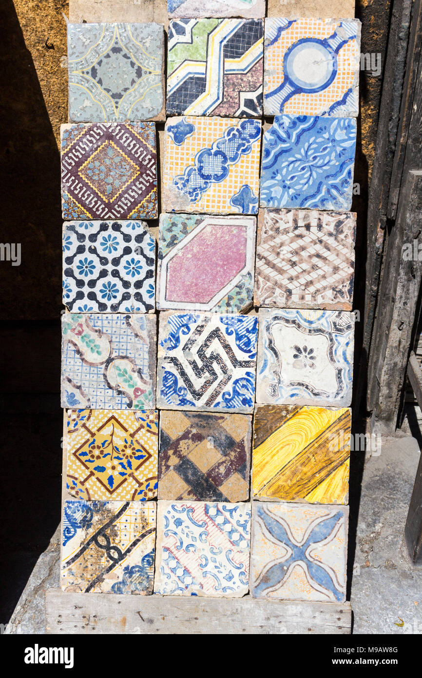 Decorative tile in an urban bazaar. Palermo, Sicily. Italy Stock Photo