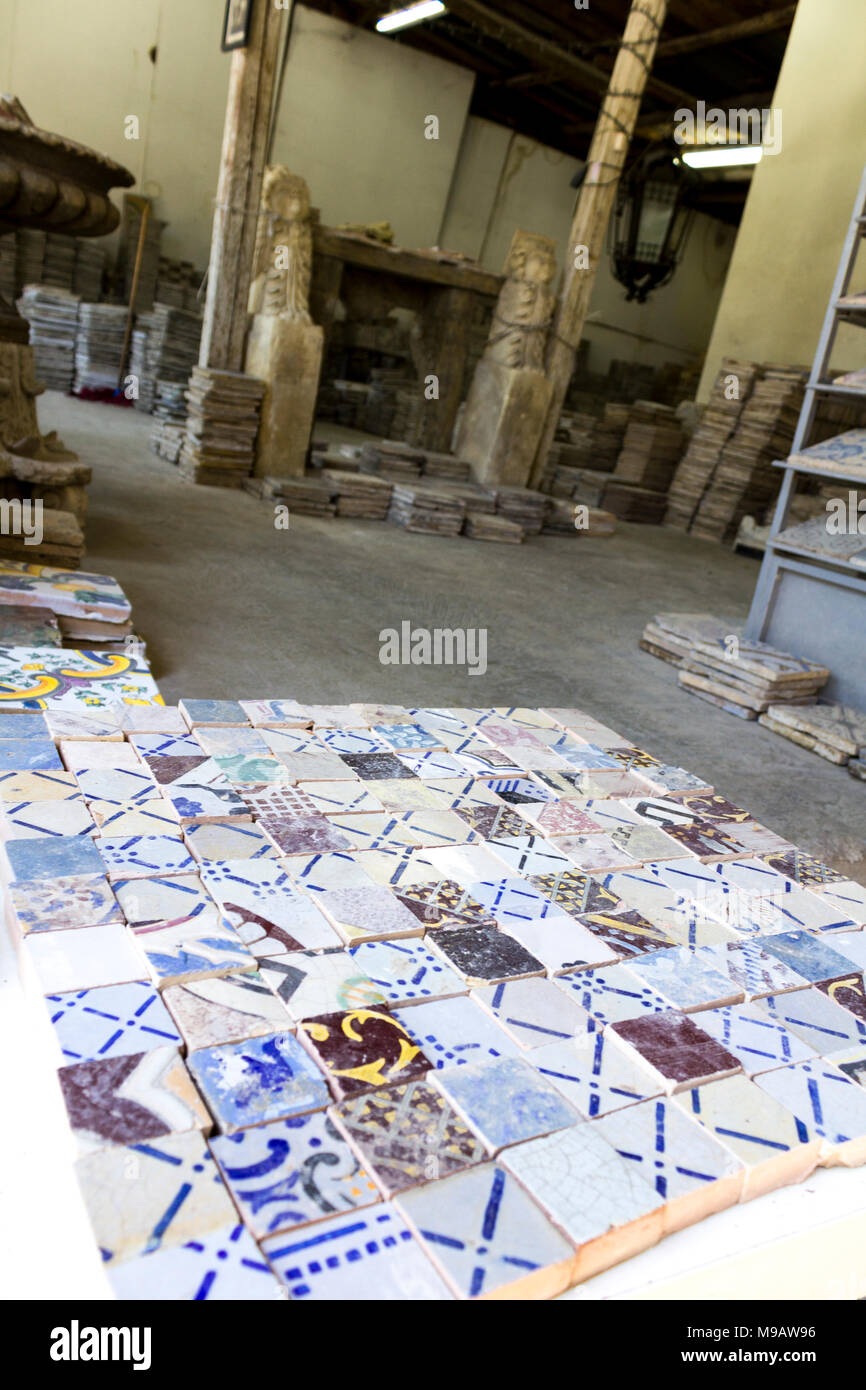 Decorative tile in an urban bazaar. Palermo, Sicily. Italy Stock Photo