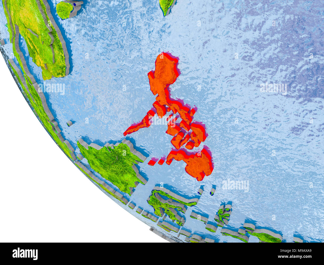 Philippines World Map Map Of Philippines In Red On Globe With Real Planet Surface Embossed Countries With Visible Country Borders And Water In The Oceans 3d Illustration M9AXA9