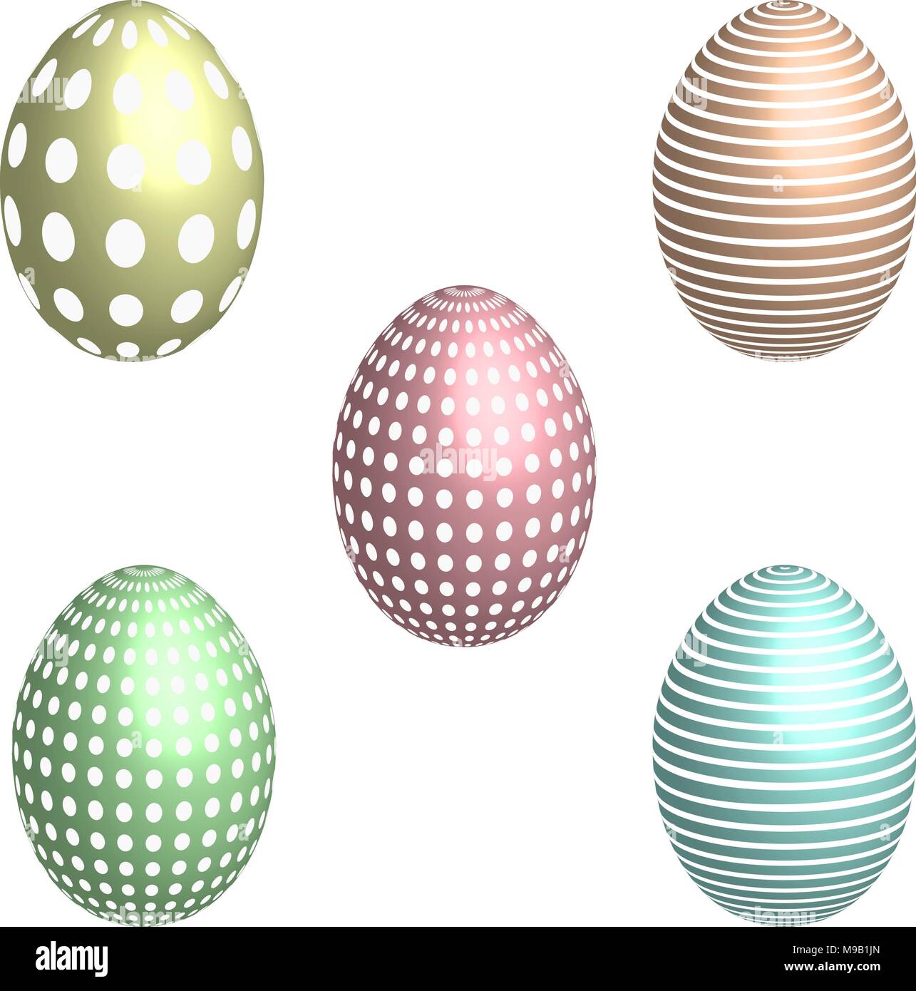 Set of patterned Easter eggs in 3D, vector Stock Vector