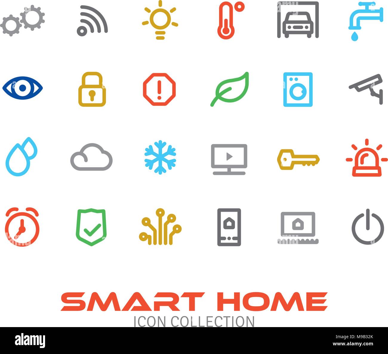 Set of 24 smart house colored line icons Stock Vector