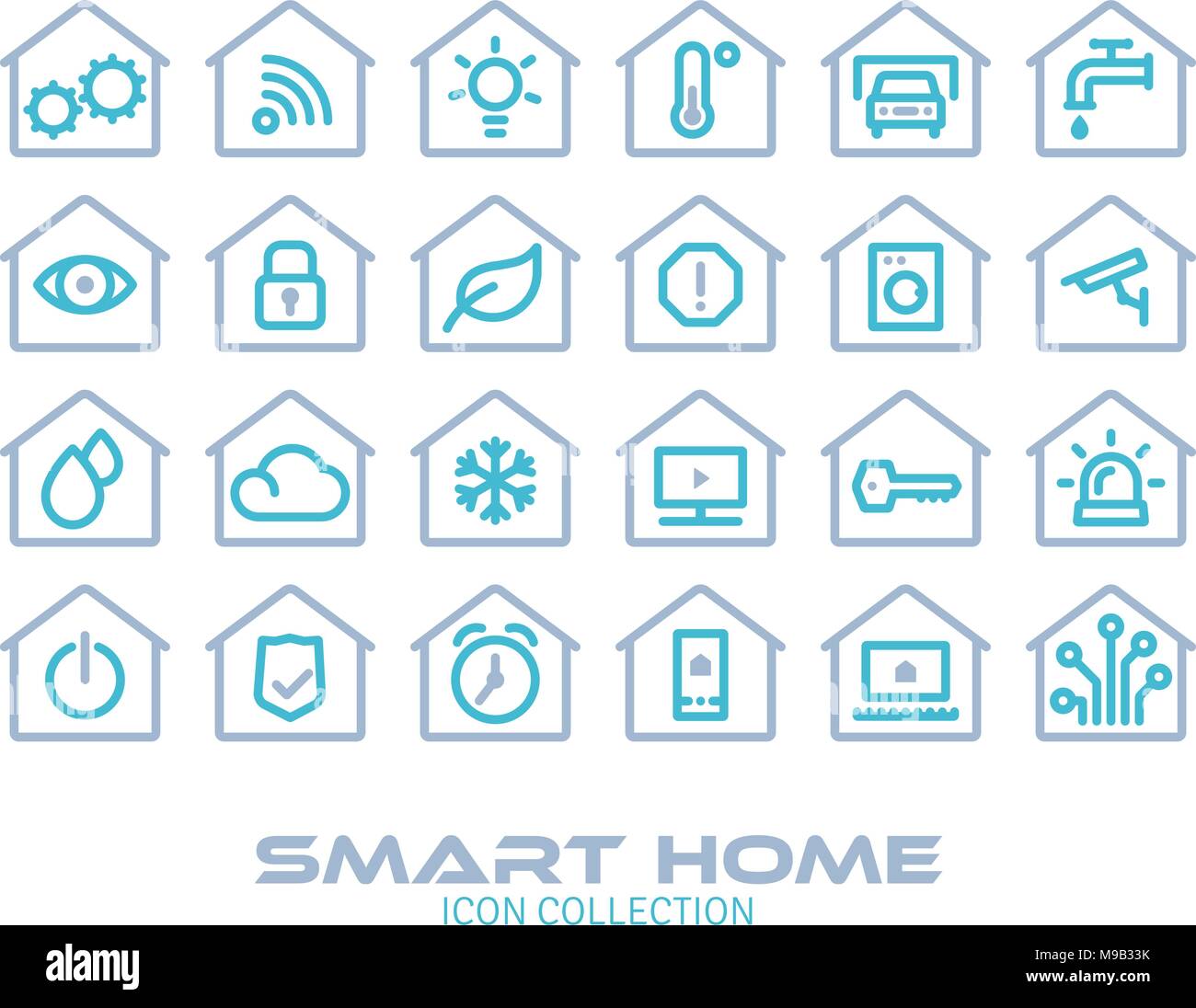 Set Of 24 Smart House Icons Grey And Blue Stock Vector Image Art Alamy