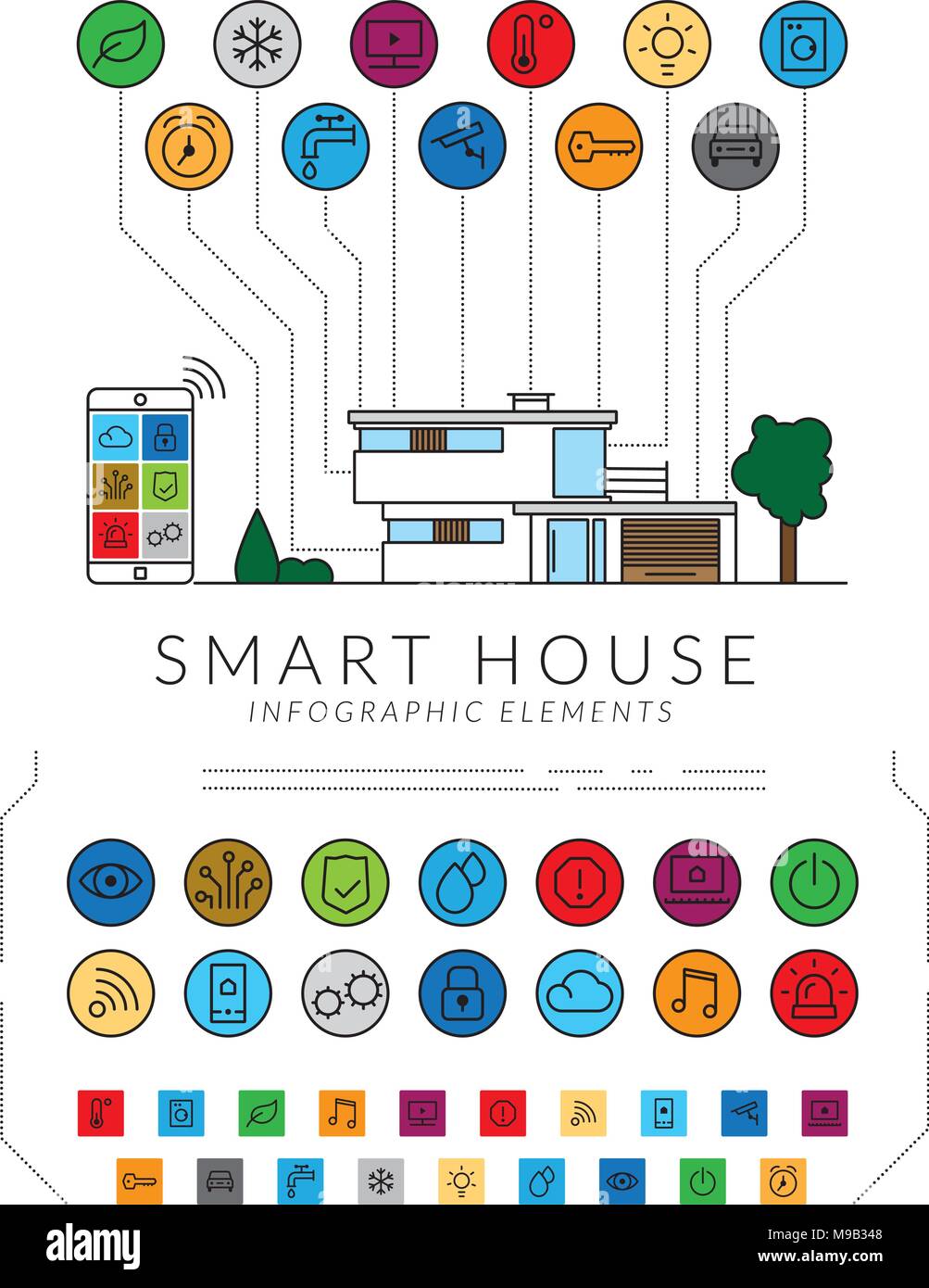 Smart Home Concept Flat Vector Infographic Design Elements and Illustration. All objects on separate layers. Stock Vector