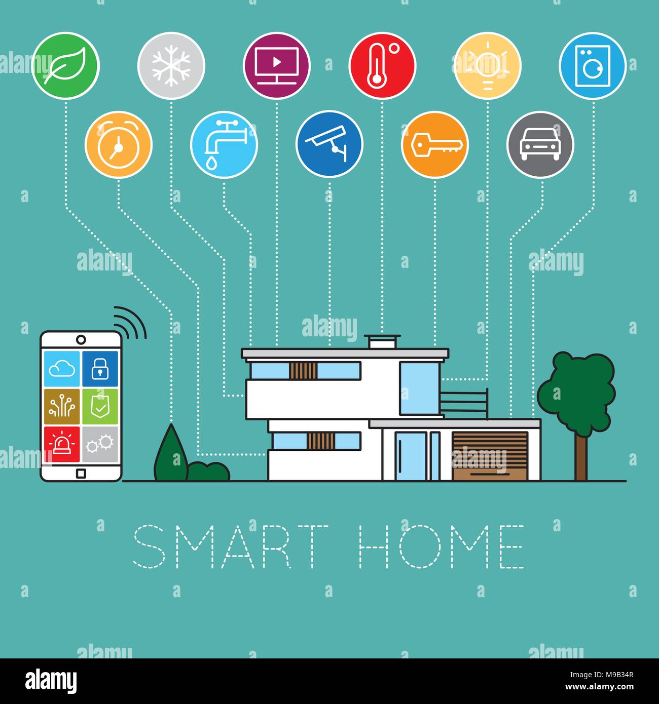 Smart Home Concept Flat Vector Illustration Stock Vector