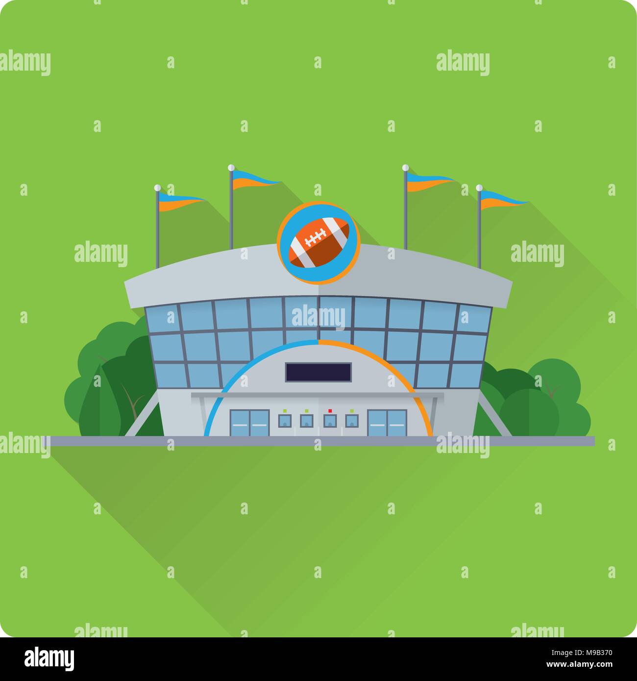 flat design long shadow American Football stadium building vector illustration Stock Vector