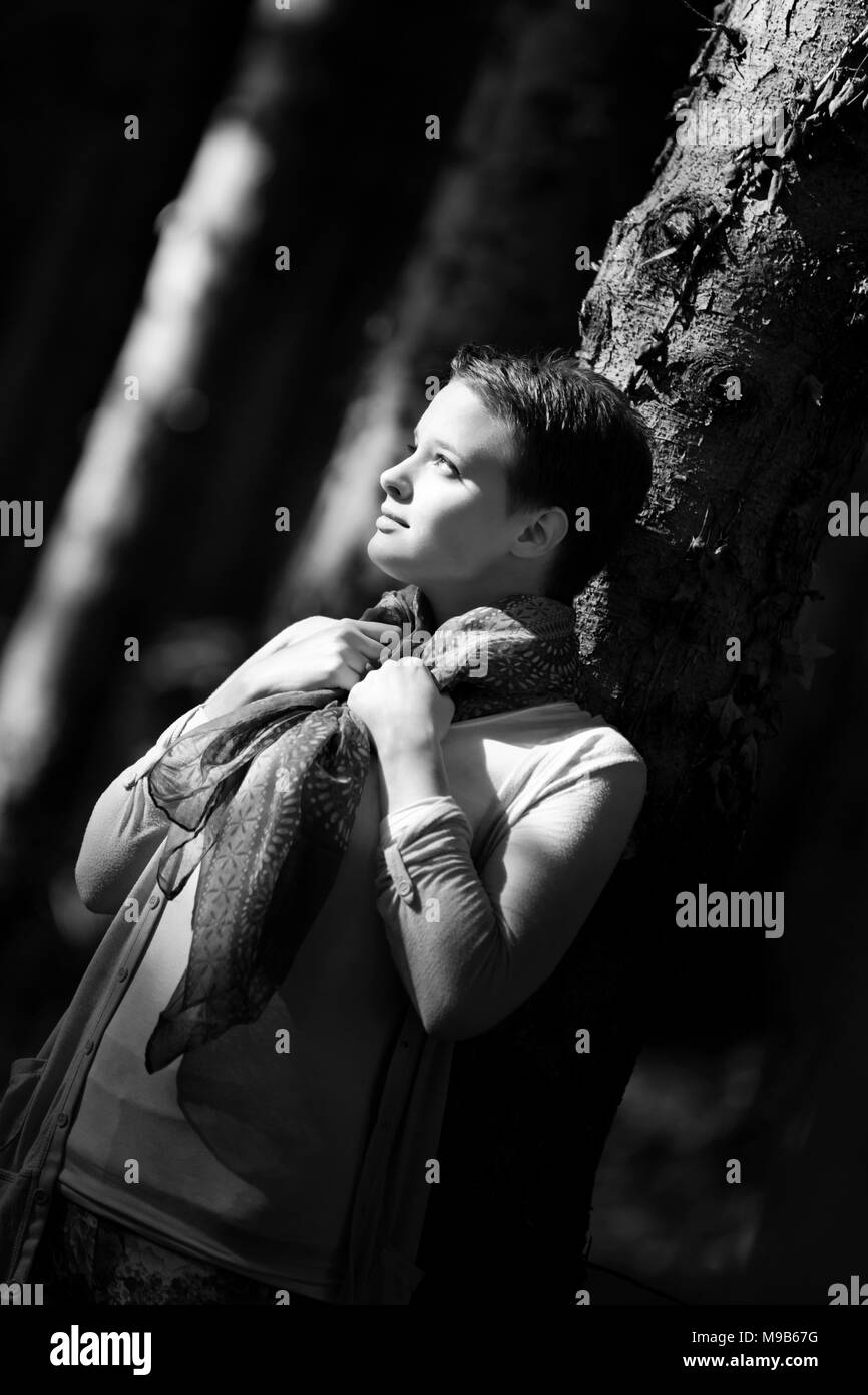 Young female teen 18 years Black and White Stock Photos & Images - Alamy