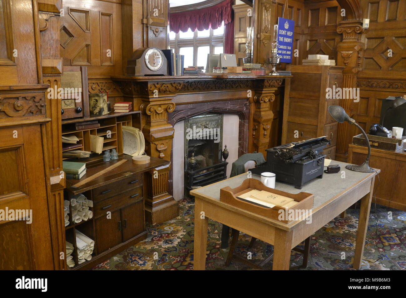 Bletchley Park. Inside the library in the manor house at Bletchley Park