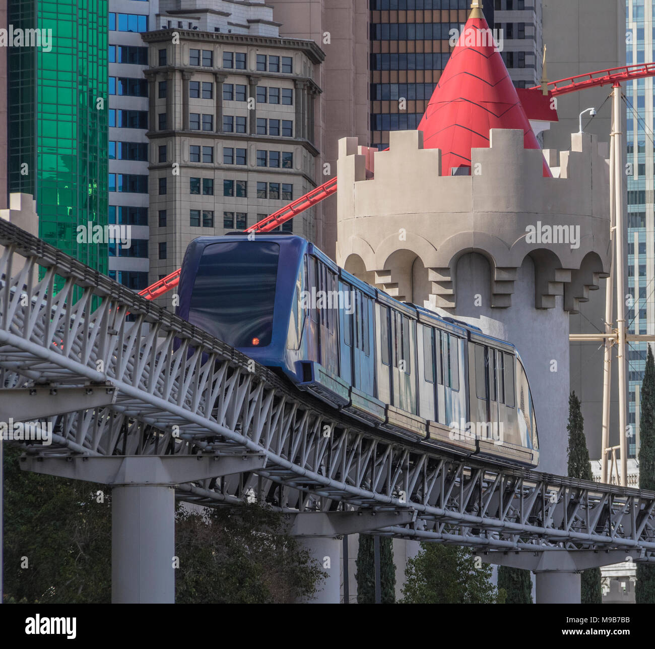 Elevated train service between hotels on The Strip in Las Vegas Stock