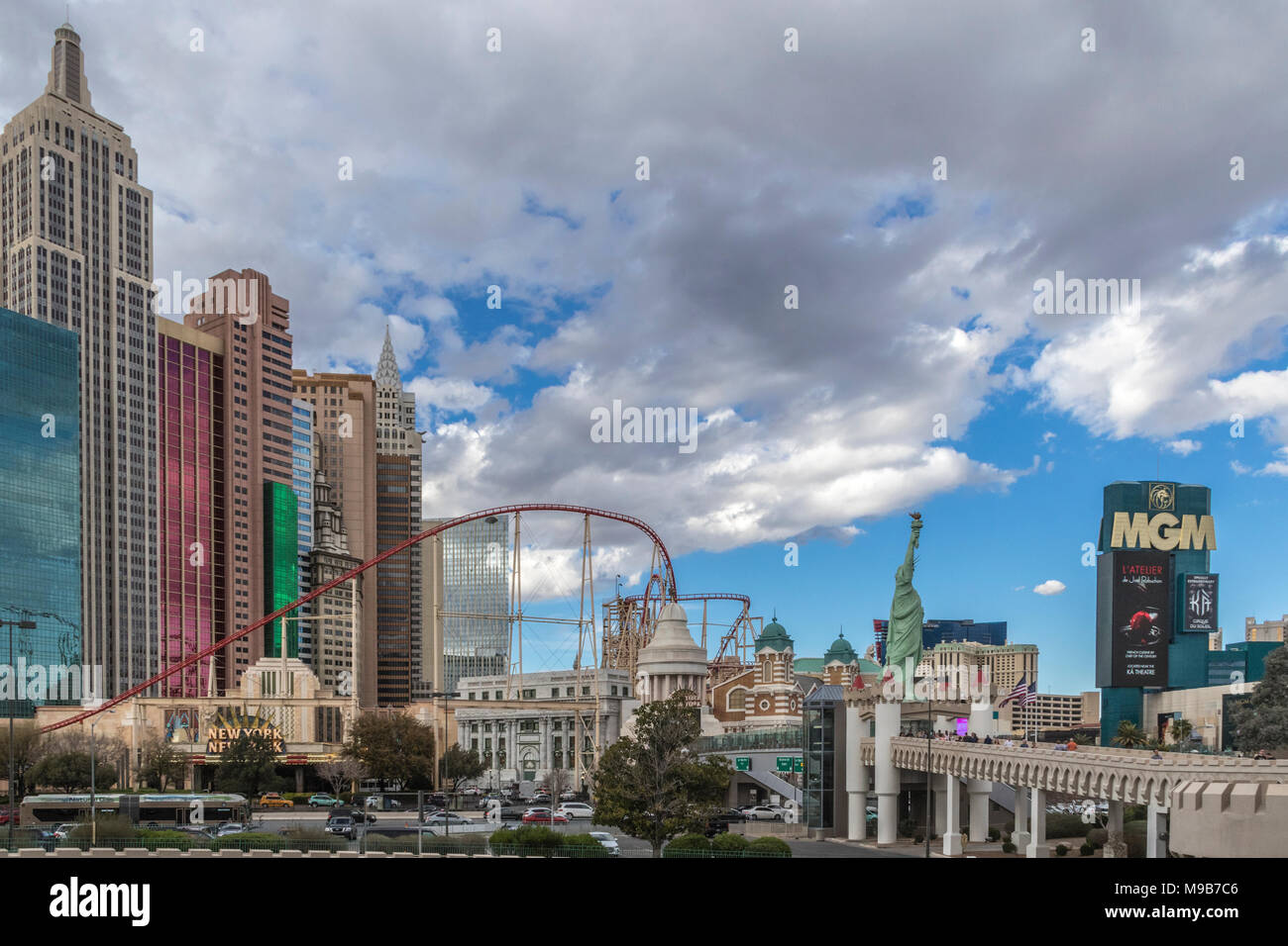 New York-New York hotel, resort and casino in Las Vegas, Nevada. Towers of hotel are designed to resemble New York buildings. Stock Photo
