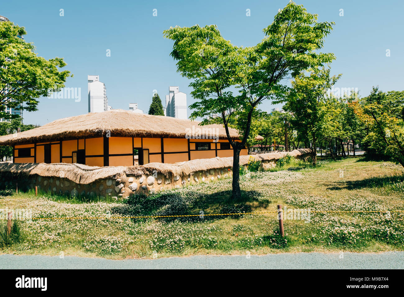 Korean traditional house in Bucheon Sangdong Lake Park, Korea Stock Photo
