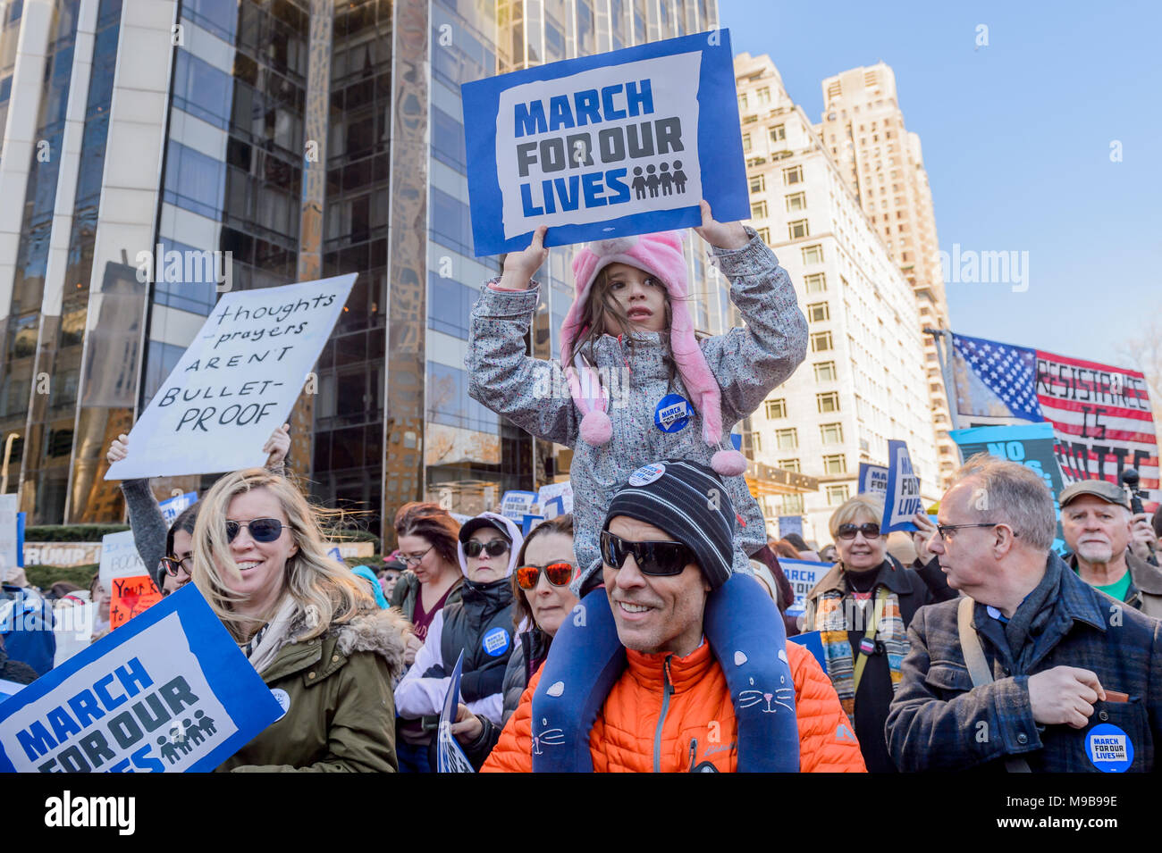 New York, USA 24 Mar 2018. Students, families, and supporters of March For Our Lives took to the streets of New York City on March 24, 2018; to demand that their lives and safety become a priority and that we end gun violence in our communities and schools today. . Credit: PACIFIC PRESS/Alamy Live News Stock Photo