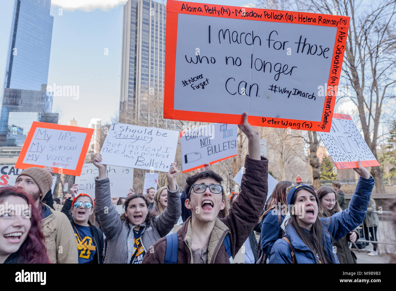 New York, USA 24 Mar 2018. Students, families, and supporters of March For Our Lives took to the streets of New York City on March 24, 2018; to demand that their lives and safety become a priority and that we end gun violence in our communities and schools today. . Credit: PACIFIC PRESS/Alamy Live News Stock Photo