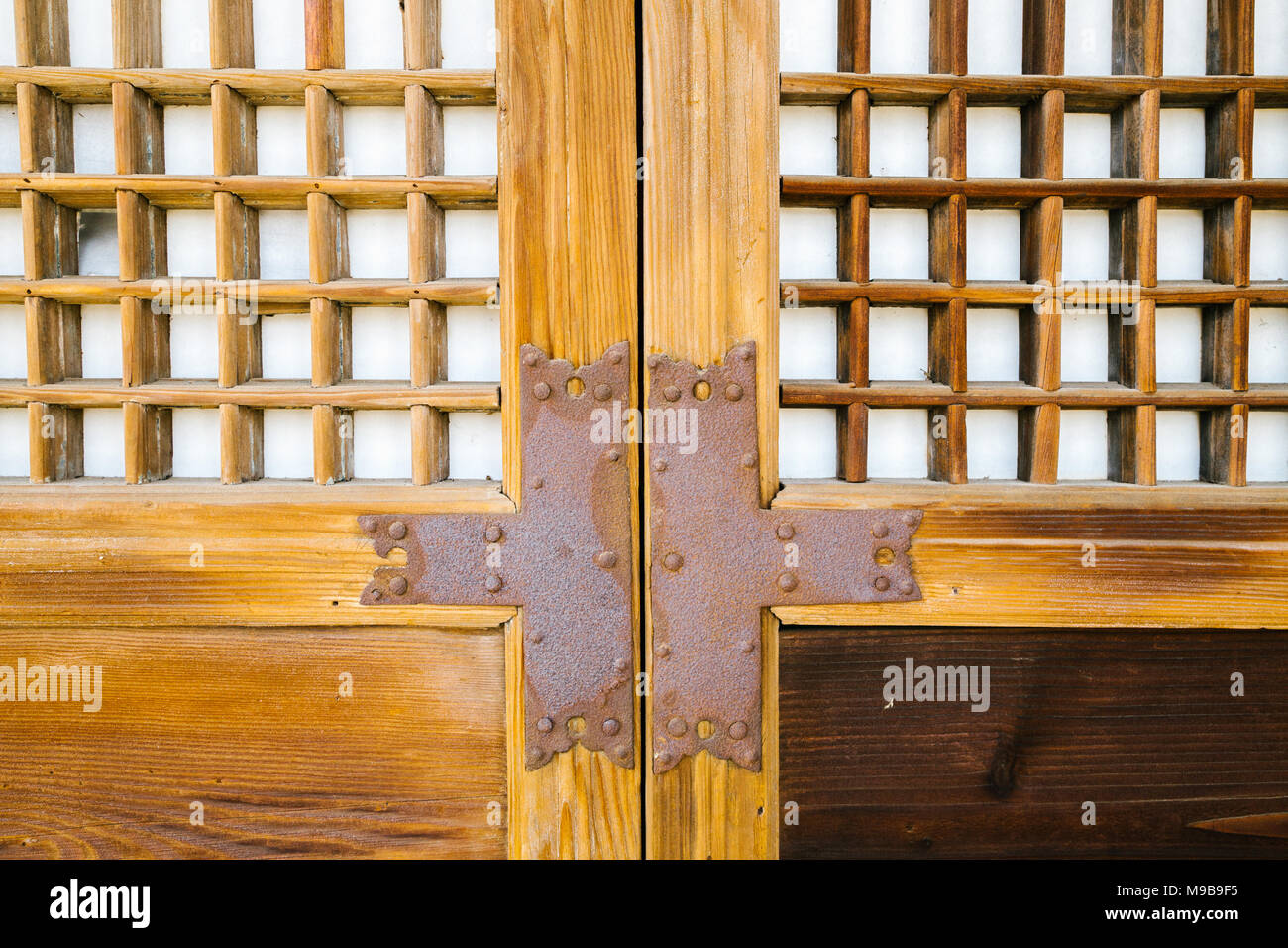 Korean traditional style wooden door Stock Photo Alamy