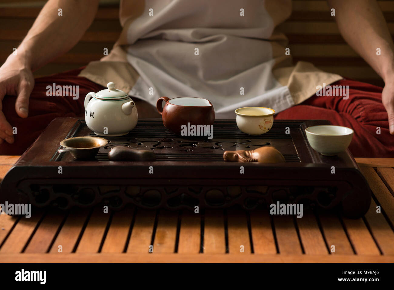 Exquisite Green Tea in Teapot at Traditional Chinese Tea Ceremony. Set