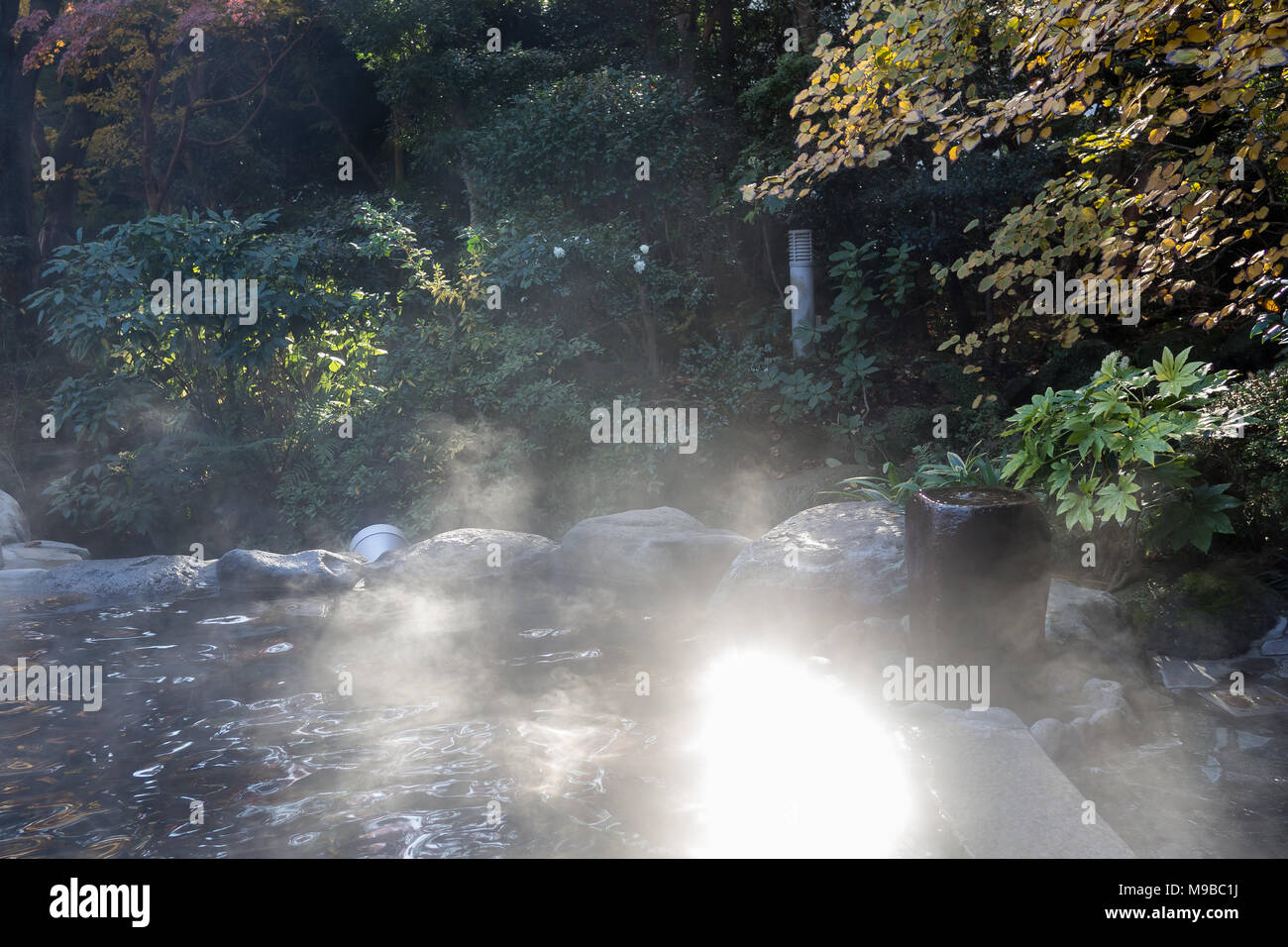 Onsen in Japan with natural hot spring water Stock Photo