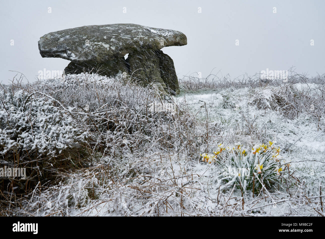 Chun Quoit. 3000/4000 BC. Neolithic Burial chamber in West Cornwall. 18 March 2018 one week before British Summer Time (BST) begins Stock Photo