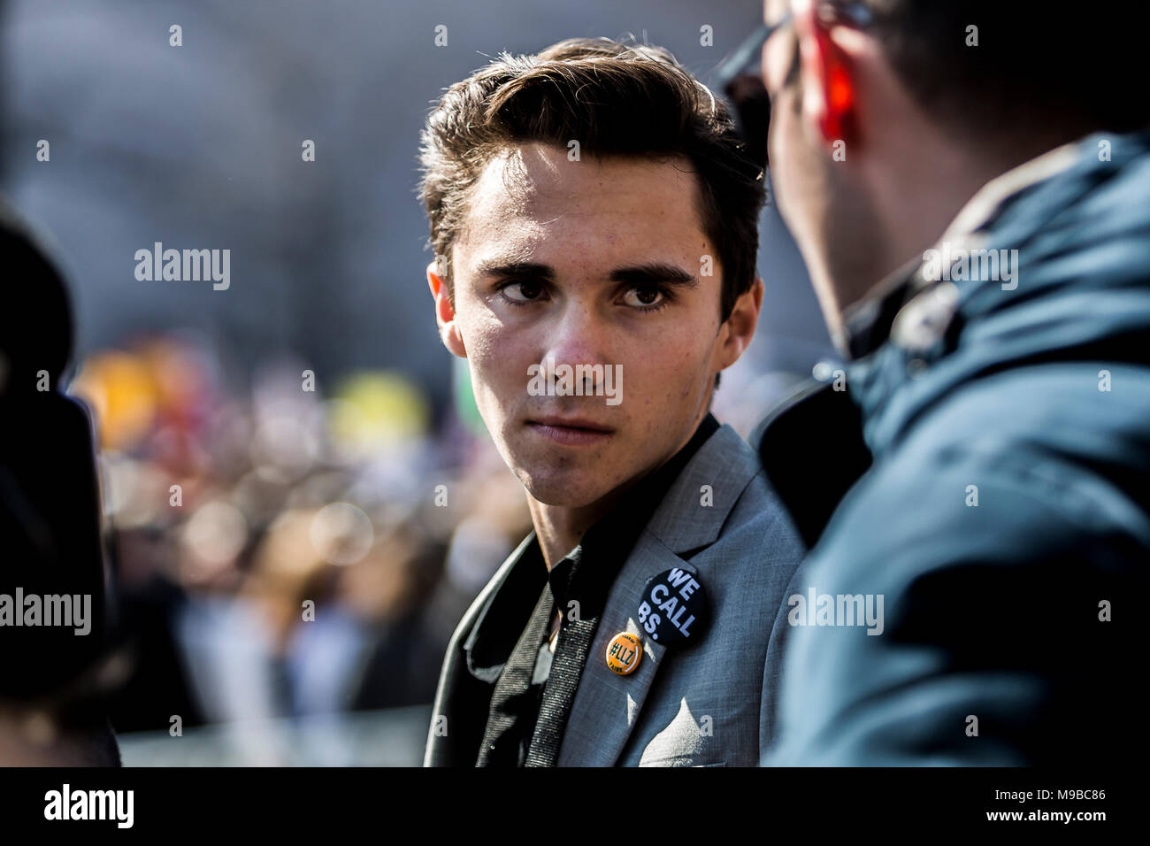 Washington Dc, United States. 24th Mar, 2018. Students from Marjory Stoneman Douglas High School in Florida, the scene of a mass shooting Feb. 14, were joined by over 800 thousand people as they march in a nationwide protest demanding sensible gun control laws. More than 830 protests occurred, in every American state and globally. The march follows a nationwide student walkout earlier this month. Another walkout is planned for April 20, the 19th anniversary of the mass shooting at Columbine High School in Colorado. Credit: Michael Nigro/Pacific Press/Alamy Live News Stock Photo