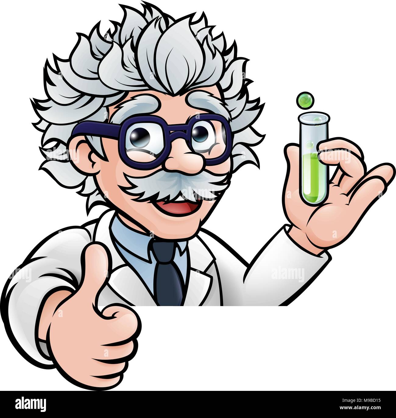 Cartoon Scientist Holding Test Tube Thumbs Up Stock Vector