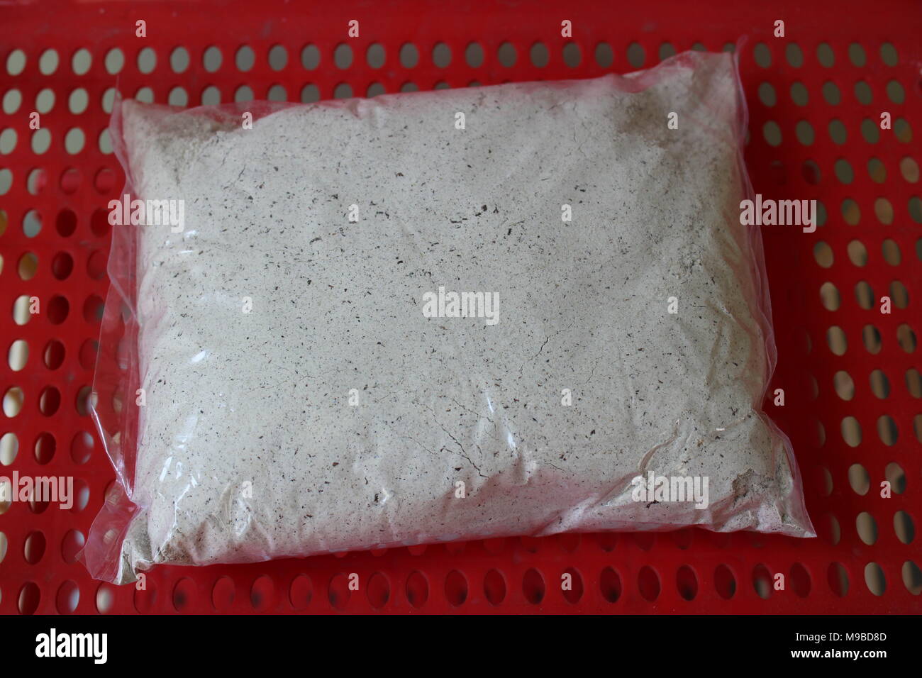 Buckwheat Flour packed inside a transparent polythene packet. It is used for preparing Kuttu ki Roti during Navratri fasting in India Stock Photo