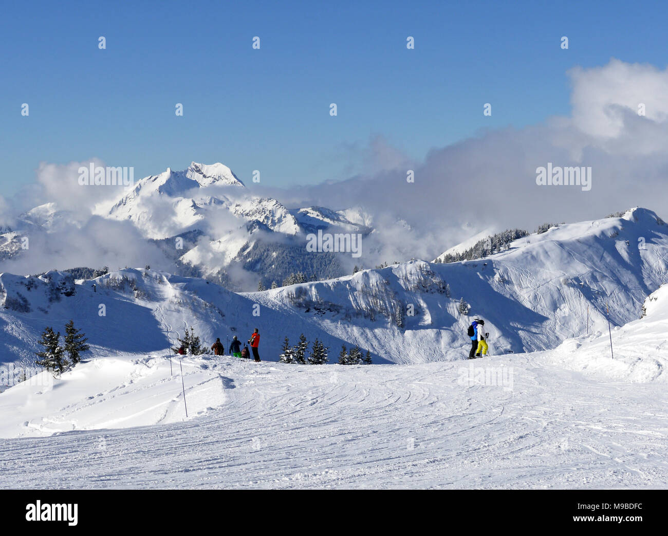 The busy ski resort of Chatel in the Portes du Soleil area of France Stock Photo
