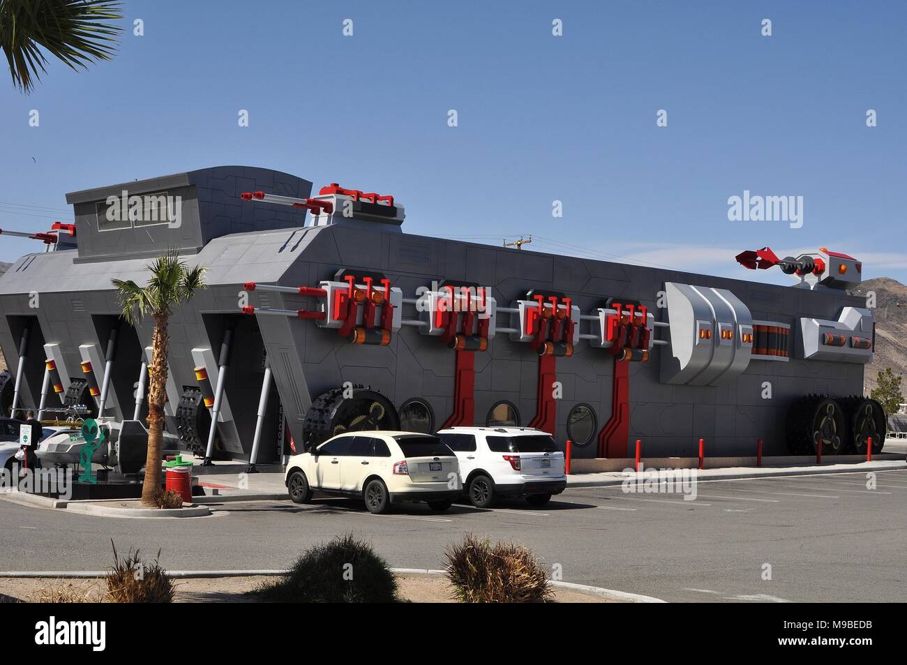 ALIEN BEEF JERKY SHOP AND UFO HOTEL AT BAKER, CALIFORNIA. Stock Photo