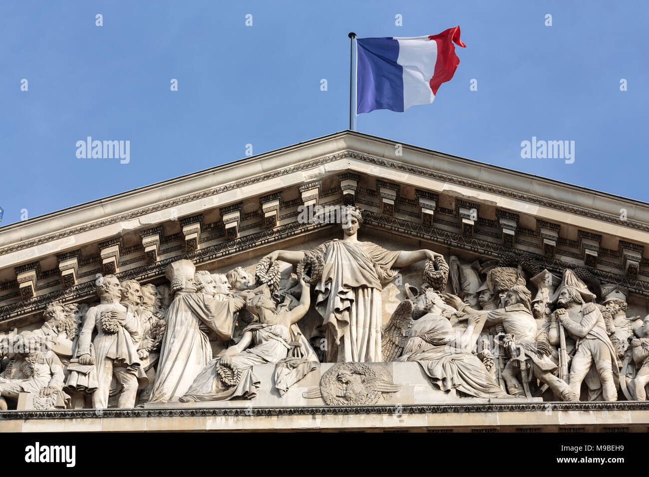 Paris - The pediment of Pantheon.  Construction of the building started in 1757 and was finished in 1791 Stock Photo