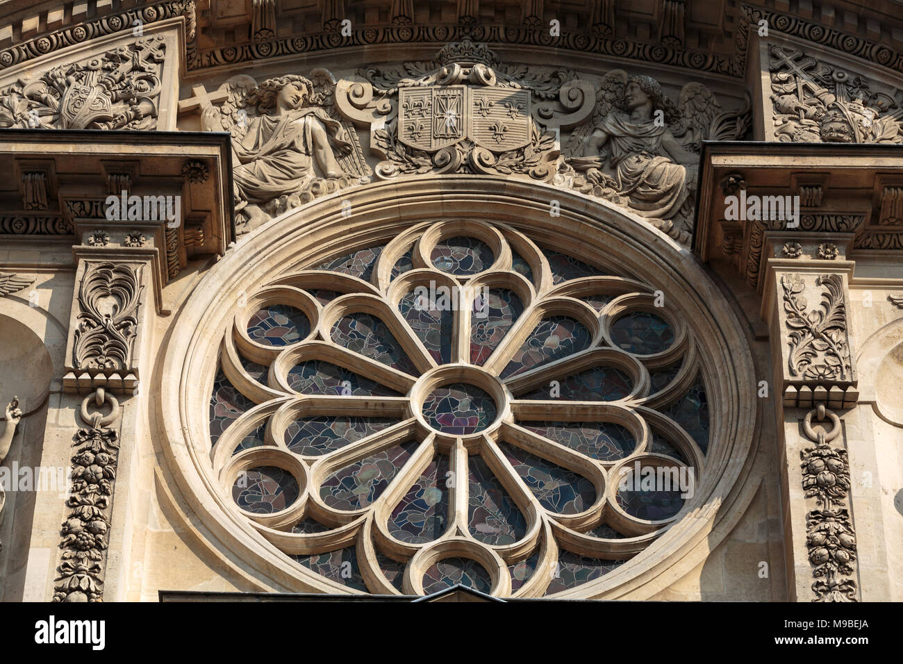 Church of Saint-Etienne-du-Mont in Paris near Pantheon. It contains shrine of St. Genevieve - patron saint of Paris Stock Photo