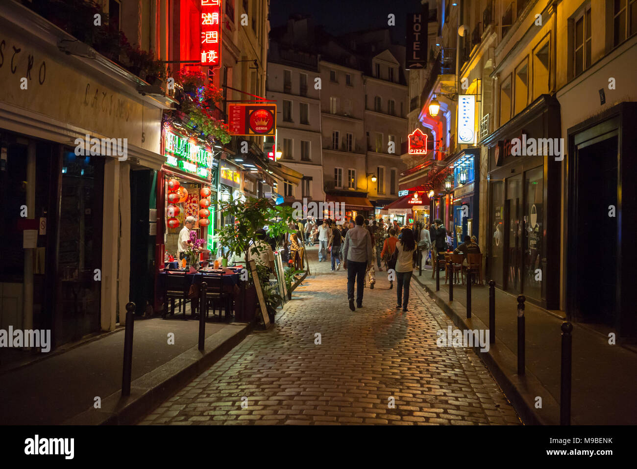 Latin Quarter of Paris, France. Narrow street of Paris among old ...