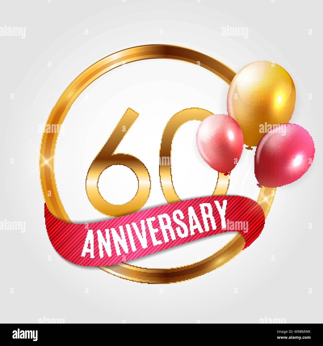 60 years anniversary logo with ribbon. 60th anniversary