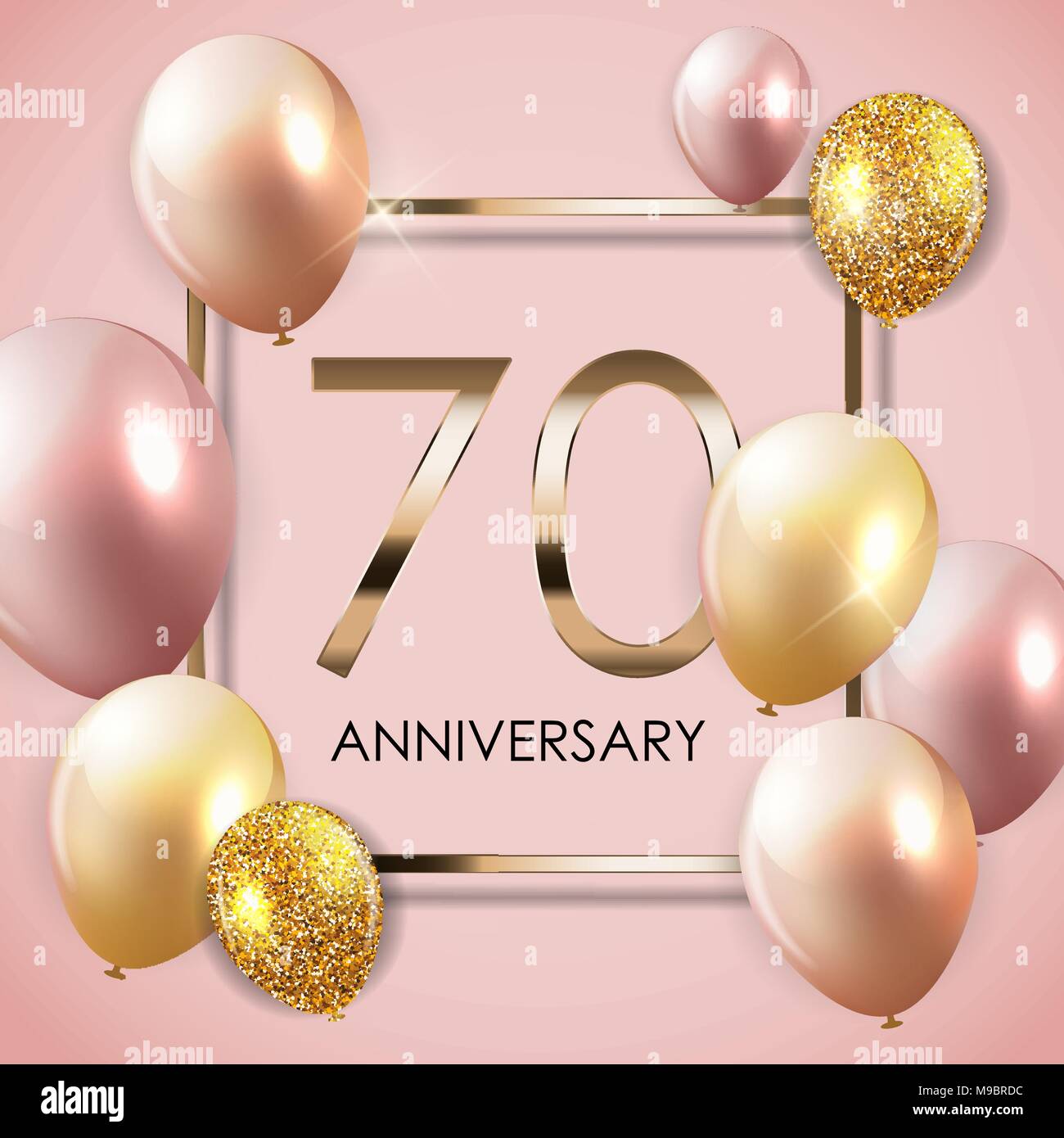 Template 70 Years Anniversary Background with Balloons Vector Illustration Stock Vector