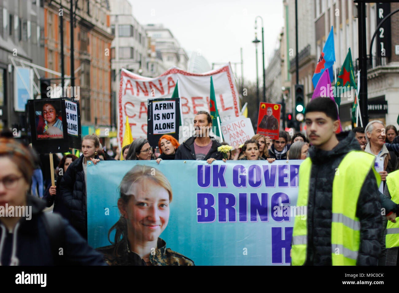 London, UK. 24th march, 2018. Protesters participate in a Free Afrin March to commemorate Anna Campbell Credit: Alex Cavendish/Alamy Live News Stock Photo