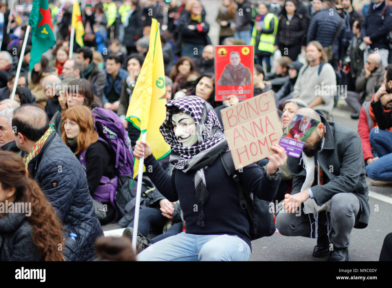 London, UK. 24th march, 2018. Protesters participate in a Free Afrin March to commemorate Anna Campbell Credit: Alex Cavendish/Alamy Live News Stock Photo