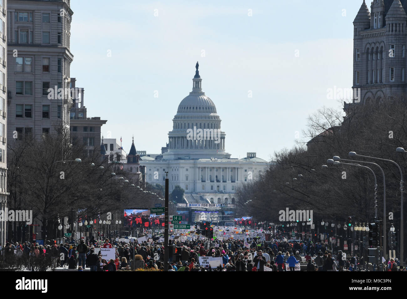 Washington, DC, USA. 24th Mar, 2018. Nearly 800,000 protesters march down Pennsylvania Avenue during the March for your Lives protest and march for gun control in the United States, held on Pennsylvania Avenue in Washington, DC. Credit: csm/Alamy Live News Stock Photo