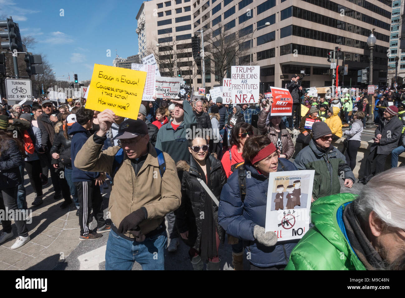 Washington, DC.  24th April, 2018.  Hundreds of thousands of students and others joined the massive rally on Pennsylvania Avenue demanding that safety and the end of gun violence becomes a priority, and protesting government inaction on gun control, and the National Rifle Association’s influence on congress in preventing gun control legislation. This student led protest was instigated by the mass shooting at Marjory Stoneman Douglas High School in Parkland, Florida on Feb. 14, whose students called for the rally in the days following the shooting. Bob Korn/Alamy Live News Stock Photo