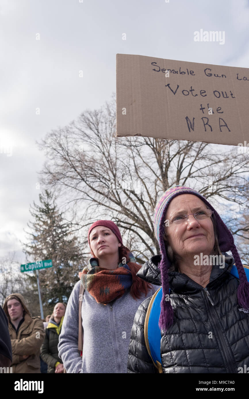 Idaho, USA, 24 Mar 2018. March For Our Lives demonstrators protest the lack of gun safety laws in the US. Credit: Pete Grady/Alamy Live News Stock Photo