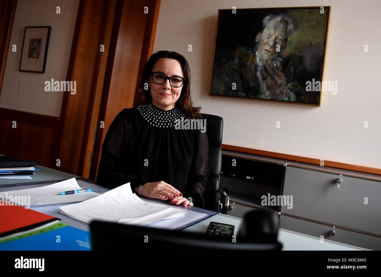 23 March 2018, Germany, Berlin: Michelle Muentefering of the Social Democratic Party (SPD), State Minister at the Federal Foreing Office, sits in her office. Photo: Britta Pedersen/dpa-Zentralbild/ZB Stock Photo